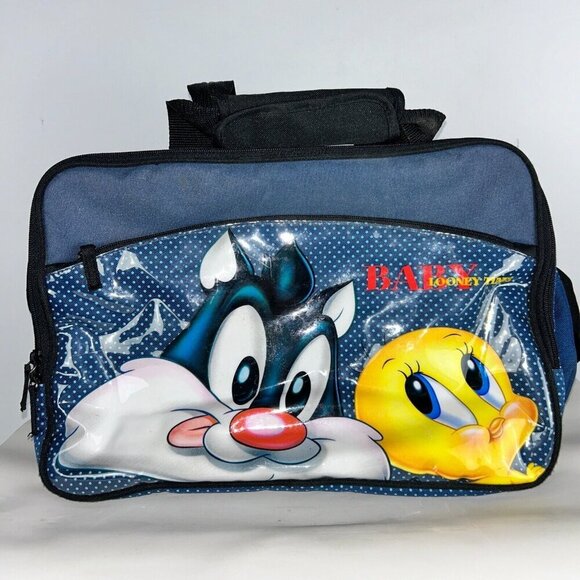 Baby Looney Tunes Large Comic Black Diaper Bag Vintage - Picture 1 of 9